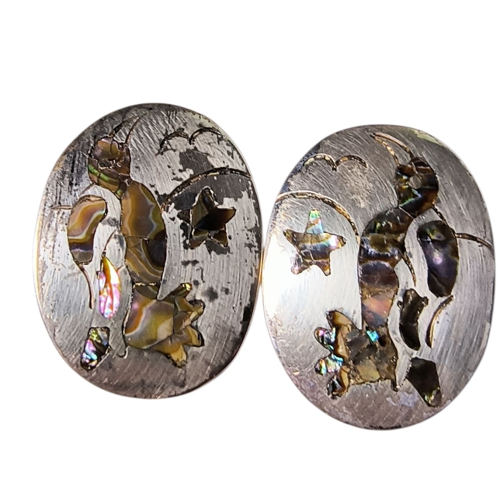 Vintage Taxco Abalone And Sterling Silver Inset Penguin Earrings - Picture 3 of 11